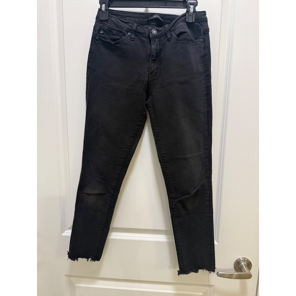 KanCan Black Skinny Jeans Mid Rise Raw Hem Frayed Ankle Faded Denim